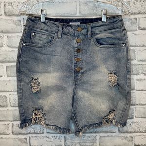 WeWoreWhat High Rise Stretch Denim Biker Button Fly Shorts 28